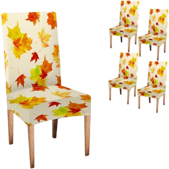 Fall Chair Covers Set of 4 Watercolor Maple Leaves Stretch Chair Covers Removable Washable Fall Thanksgiving Dining Chair Cover for Kitchen