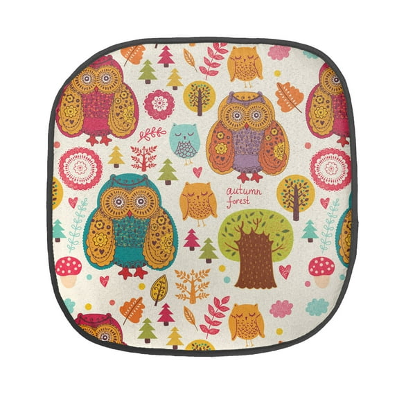 Fall Chair Seating Cushion, Vintage Ornate Large Eyed Nocturnal Animal Owls on the Background Print, Soft Seat Pads for Office with Anti-slip Backing, 16"x16", Multicolor, by Ambesonne
