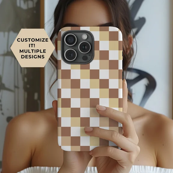 Fall Checkered Neutral Autumn Boho Pattern Case for iPhone 11 12 13 14 15 16 17 Pro Max