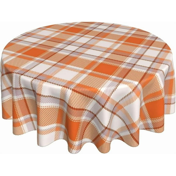 Fall Checkered Round Tablecloth 60 Inch Burnt Orange Buffalo Plaid Table Cloth Autumn Harvest Thanksgiving Holiday Table Covers Polyester Indoor Outdoor Tablecloths for Kitchen Dining Party