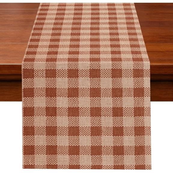 Fall Checkered Table Runner, Harvest Decor Linen Fabric with Wrinkle Resistant and Water Resistant, Autumn Table Decor for Dining Room (13 x 72 Inches)