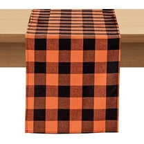 Fall Checkered Table Runner - Orange Buffalo Plaid Halloween Thanksgiving Stain Resistant Washable Table Decoration for Dining/Parties/Holiday Decor, 13 x 36 Inch