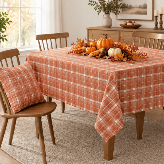 Fall Checkered Tablecloth Rectangle Orange 54 X 96 Inch