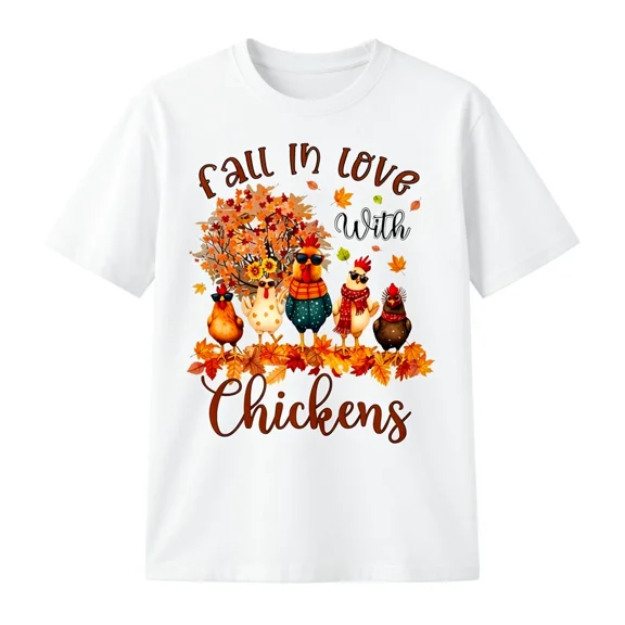 Fall Chicken Graphic T-Shirt Cotton Crew Neck Short Sleeve Thanksgiving Tee