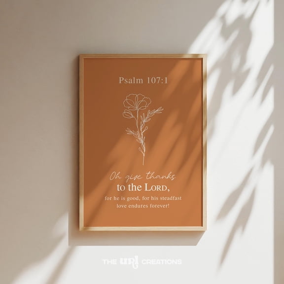 Fall Christian Burnt Orange Floral Line Art Thanksgiving Decor, Unframed Paper Poster 8x10in