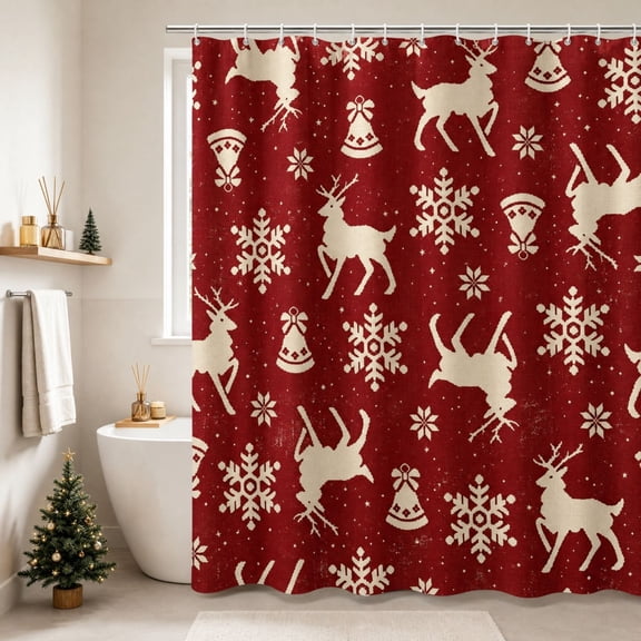 Fall Christmas Decorations Indoor Outdoor Under 10$ Clearance! Christmas Waterproof Shower Curtain With Built In Hooks No Drill Mount For Bathroom Holiday Decoration And Daily Shower Partition Use