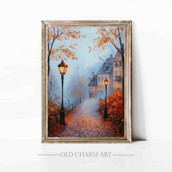 Fall City Street Wall Art, Autumn Landscape Poster, Vintage Fall Decor, Cozy Cottage Poster, Bedroom, Wa194, Unframed Poster Size 12x18