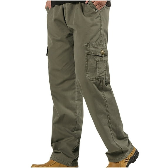 Fall Clearance 2024 Olyvenn Men's Straight Fit Cargo Pants with Multi Pockets Regular Length Cotton Trousers Army Green 8