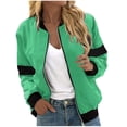 thumbnail image 1 of Fall Trendy Olyvenn Women's Bomber Jacket Long Sleeve Zip Up Baseball Jacket Lightweight Windbreaker Outerwear Army Green 12, 1 of 5