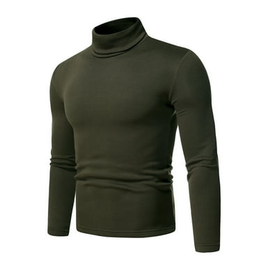 Fall Clearance Deals! EINCcm Men Fall Winter Tops Clearance, Turtleneck Sweaters for Men Long Sleeve Solid Color Turtleneck Bottoming Tops Stretch Slim Fit Blouse, Green, S