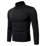 Fall Clearance Deals! EINCcm Men Fall Winter Tops Clearance, Turtleneck Sweaters for Men Long Sleeve Solid Color Turtleneck Bottoming Tops Stretch Slim Fit Blouse, Black, M
