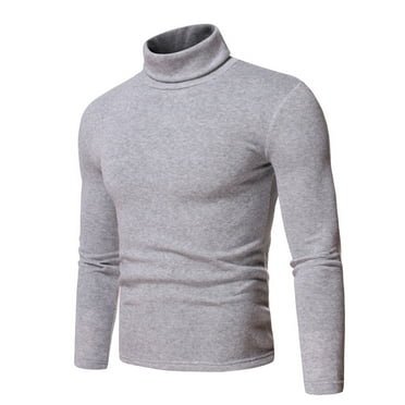 Fall Clearance Deals! EINCcm Men Fall Winter Tops Clearance, Turtleneck Sweaters for Men Long Sleeve Solid Color Turtleneck Bottoming Tops Stretch Slim Fit Blouse, Gray, XL