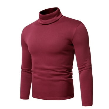 Fall Clearance Deals! EINCcm Men Fall Winter Tops Clearance, Turtleneck Sweaters for Men Long Sleeve Solid Color Turtleneck Bottoming Tops Stretch Slim Fit Blouse, Wine, XL
