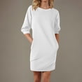 thumbnail image 1 of Fall Deals！Prom Dresses for Women,Women's Casual Round Neck Five Quarter Sleeve Pocket Solid Color Dress White M, 1 of 6