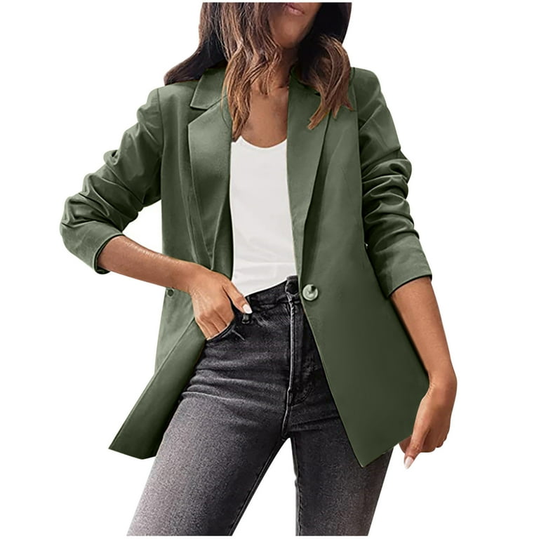 Fall Clearance Sale! RQYYD Women's Casual Office Blazers Long Sleeve Open  Front Solid Cardigan Jacket Business Lapel Work Jackets Plus Size (Army