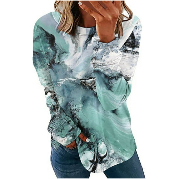 Fall Clearance Sale RQYYD Women's Thin Pullover Loose Tops Casual Sweater Fashion Comfy Tie Dye Sweatshirts Long Sleeve Blouses Women Shirts (Light Blue,XL)