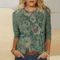 thumbnail image 1 of Fall !The Cozy Rose 3/4 Sleeve Shirts for Women Plus Size Ladies' Fashion Printed Round Neck Three Quarter Sleeve 3/4 Sleeve T-Shirt Loose Green L, 1 of 5