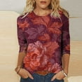 thumbnail image 1 of Fall !The Cozy Rose 3/4 Sleeve Shirts for Women Plus Size Ladies' Fashion Printed Round Neck Three Quarter Sleeve 3/4 Sleeve T-Shirt Loose Red XL, 1 of 5