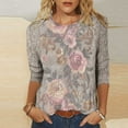 thumbnail image 1 of Fall !The Cozy Rose 3/4 Sleeve Shirts for Women Plus Size Ladies' Fashion Printed Round Neck Three Quarter Sleeve 3/4 Sleeve T-Shirt Loose White XXXXL, 1 of 5