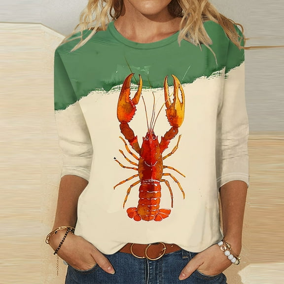 Fall !The Cozy Rose 3/4 Sleeve Shirts for Women Plus Size Women's Floral Print Round Neck Three Quarter Sleeve 3/4 Sleeve T-Shirt Loose Multicolor L