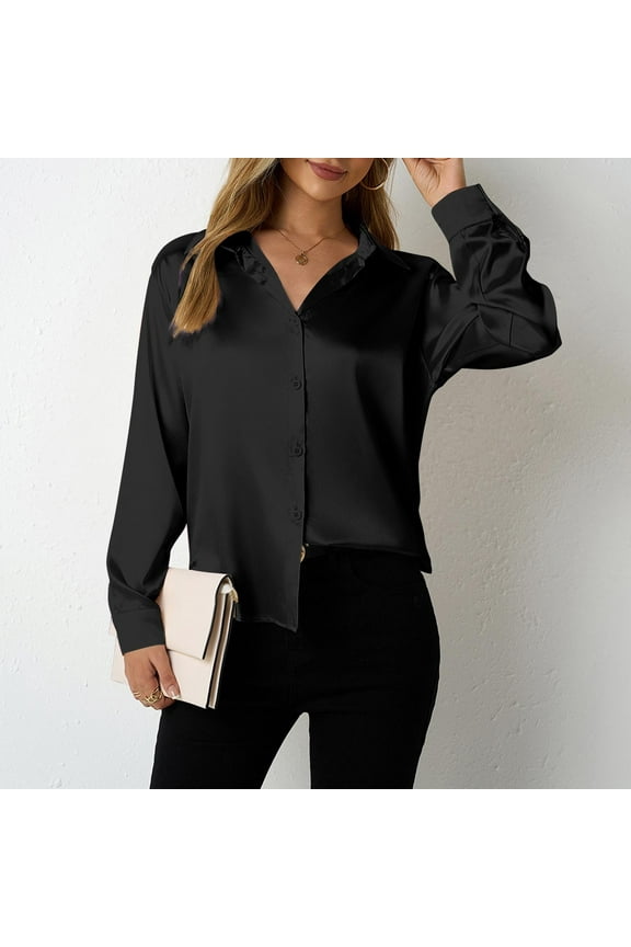 Fall !The Cozy Rose Long Sleeve Shirts for Women Plus Size Women's Casual Comfortable Long Sleeved ButtonTop Blouse Black M