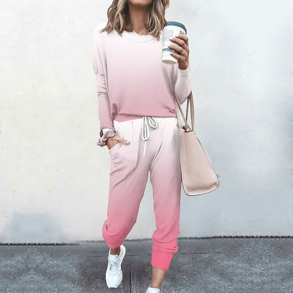 Fall Women's Tracksuits 2 Piece Outfit Sets Long Sleeve Crewneck Pullover Tops and Drawstring Long Pants Tracksuit Casual Plus Size Loungewear Sweatsuits