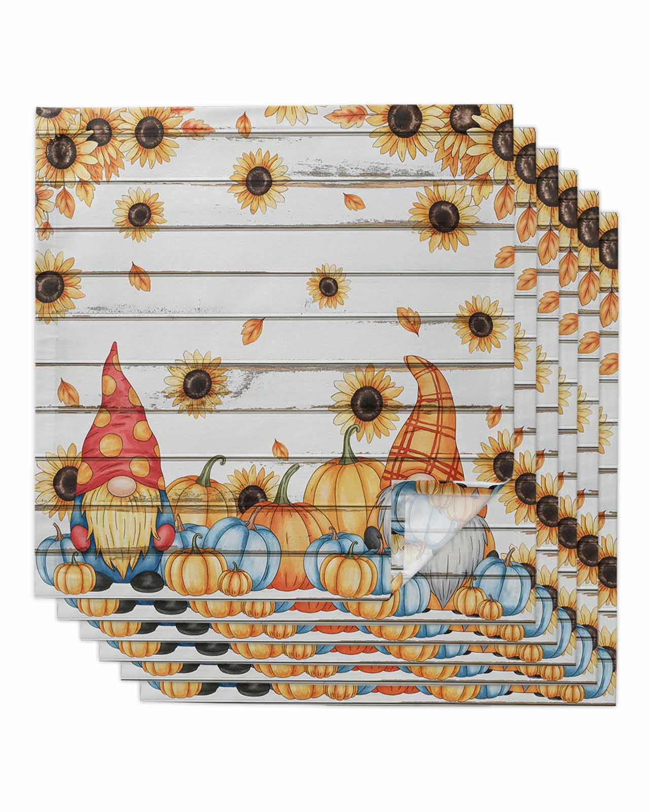 Fall Cloth Napkins Set of 6 Reusable Dinner Napkins, Sunflower Gnomes ...