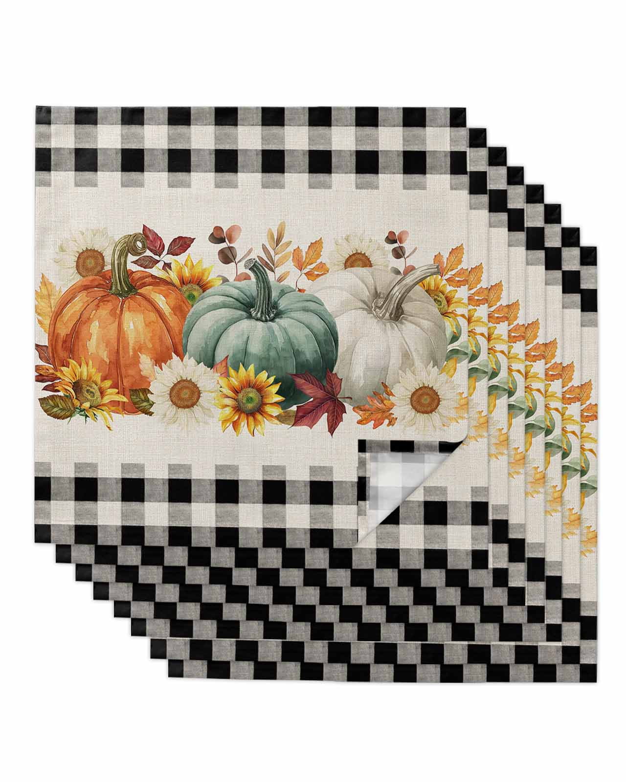 Fall Cloth Napkins Set of 8 Reusable Dinner Napkins, Orange Blue ...