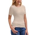 thumbnail image 1 of Fall Clothes Ladies Crew Neck Ribbed Long Sleeve Tunics Slim Fit Top Casual Essential Tshirt, 1 of 7