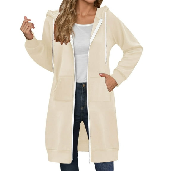 Fall Clothes Long Hoodies for Women Zip Up Double Zipper Fleece Jacket Tunic Sweatshirts Winter Fashion Clothes 2025 Oversized Knee Length Sweatshirt Womens Casual Long Zip Up Hoodie Plus Size Black