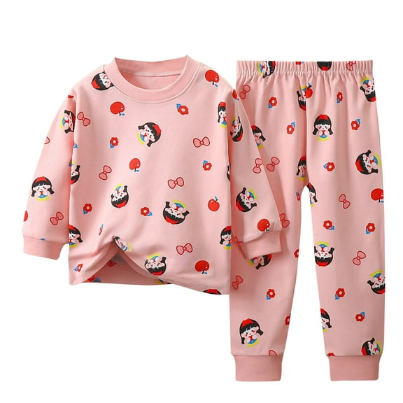 Fall Clothes Set for Girls 2t 3t Cute Print Button Shoulder Sweatshirt Pants Suit Cotton Toddler Long Sleeve Outfits, Pink, 3 Years