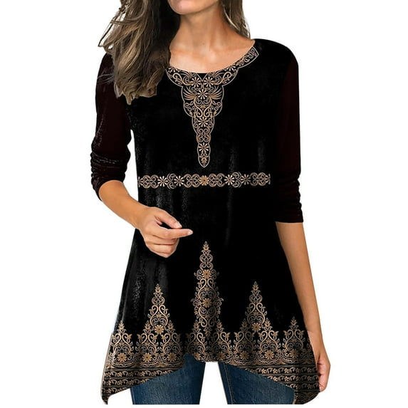 Fall Clothes For Women 2022 Crewneck Long Sleeve Shirt Floral Print Tunic Top Irregular Hem Full Sleeve Long Shirts fall clothes for women 2022 oversized sweaters cropped sweater