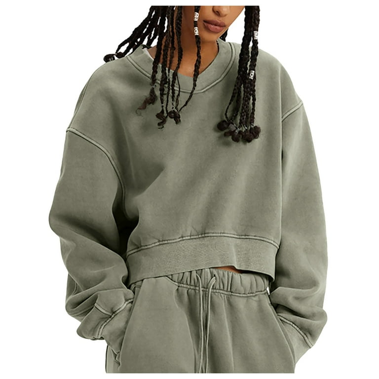 Fall Clothes for Women 2024 New Relaese Clearance under 5 Back to School Clothes for Teen Girls Autumn Winter Vintage Wash And Velvet V Neck Hoodie Hottie Short Hop Dance Top Walmart