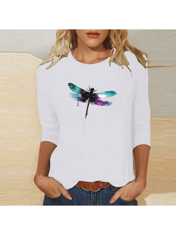 Fall Clothes Women!Homenesgenics Tops for Women Long Sleeve Plus Size Ladies' Easter Day Printed Round Neck Three Quarter Sleeve 3/4 Sleeve T-Shirt Loose White XXXL