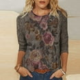 thumbnail image 1 of Fall Clothes Women!Homenesgenics Tops for Women Long Sleeve Plus Size Ladies' Fashion Printed Round Neck Three Quarter Sleeve 3/4 Sleeve T-Shirt Loose Black S, 1 of 5