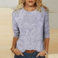 thumbnail image 1 of Fall Clothes Women!Homenesgenics Tops for Women Long Sleeve Plus Size Ladies' Fashion Printed Round Neck Three Quarter Sleeve 3/4 Sleeve T-Shirt Loose Purple XXXXL, 1 of 5