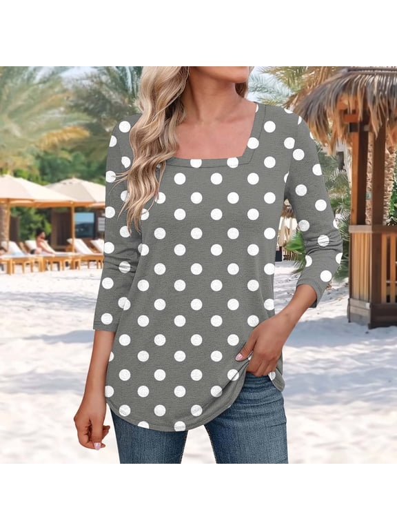 Fall Clothes Women!Homenesgenics Tops for Women Long Sleeve Plus Size Women's Fashion Casual Non Positioning Printed Square Neck Three-Quarters Sleeved Gray M
