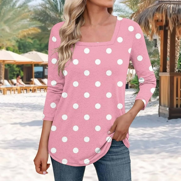 Fall Clothes Women!Homenesgenics Tops for Women Long Sleeve Plus Size Women's Fashion Casual Non Positioning Printed Square Neck Three-Quarters Sleeved Pink S