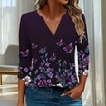 thumbnail image 1 of Fall Clothes Women!Homenesgenics Tops for Women Long Sleeve Plus Size Women's Fashion Printed T-Shirt 3/4 Sleeves Blouse V-Neck Casual Tops Purple XXXL, 1 of 6