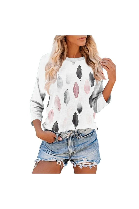 Fall Clothes Women!Homenesgenics Tops for Women Long Sleeve Plus Size Women's Fashion Tees Casual CrewNeck 3/4 Sleeve Loose T Shirt Ladies Blouses Shirts Multicolor XXL
