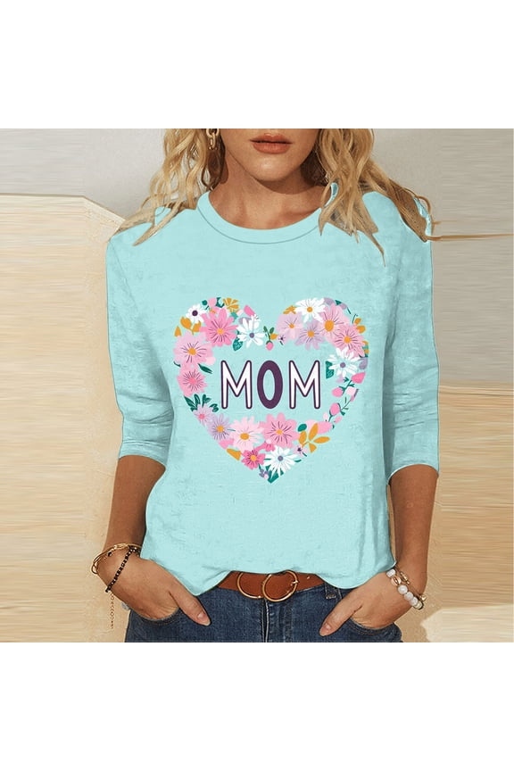 Fall Clothes Women!Homenesgenics Tops for Women Long Sleeve Plus Size Fashion Women's Casual Print Round Neck 3/4 Sleeve T-Shirt Blouse Blue L