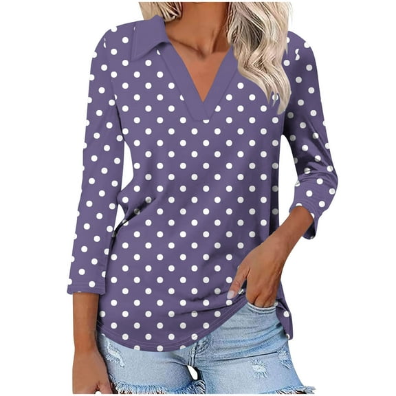 Fall Clothes Women!Homenesgenics Tops for Women Long Sleeve Plus Size Women's Color Matching T-Shirt V-Neck Lapel 3/4 Sleeve Purple L