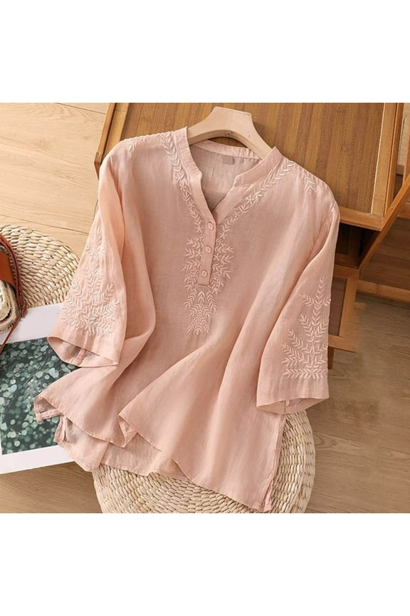 Fall Clothes Women!Homenesgenics Tops for Women Long Sleeve Plus Size Womens Casual Loose 1/2 Sleeve V-Neck Home Short Sleeve Blouses Pink L
