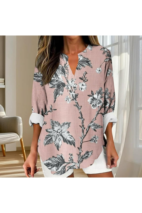 Fall Clothes Women!Homenesgenics Tops for Women Plus Size Women's Printed Long Sleeved V-Neck Pullover Casual and Fashionable Top Pink M