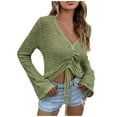 thumbnail image 1 of Fall Clothes For Women, Sweaters Women Prime Wardrobe Women's Clothing Women's Fashion Knitted V-Neck Hollowed Out Drawstring Flared Sleeve Jumper Knit Cutout Flare Sweater (M, Green) TBKOMH, 1 of 5