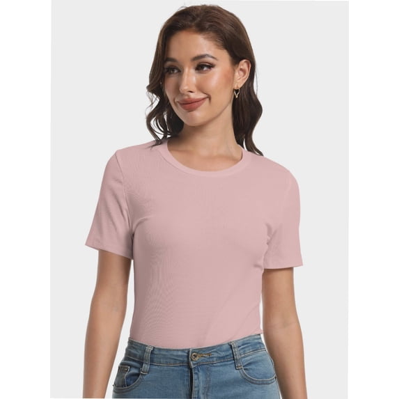 Fall Clothes Womens Crewneck Ribbed Long Sleeve Shirts Slim Fitted Tee Casual Basic Tshirt Top