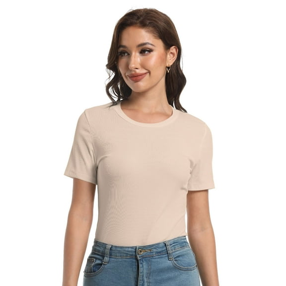 Fall Clothes Womens Crewneck Ribbed Long Sleeve Shirts Slim Fitted Tee Casual Basic Tshirt Top