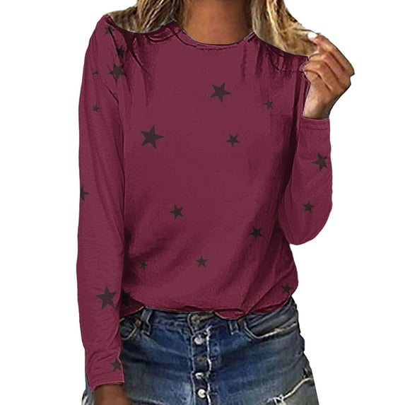 Fall Clothes, Yigetop Women's Fashion Love Print Round Neck Long Sleeve Top T Shirt Womens Blouses Red M