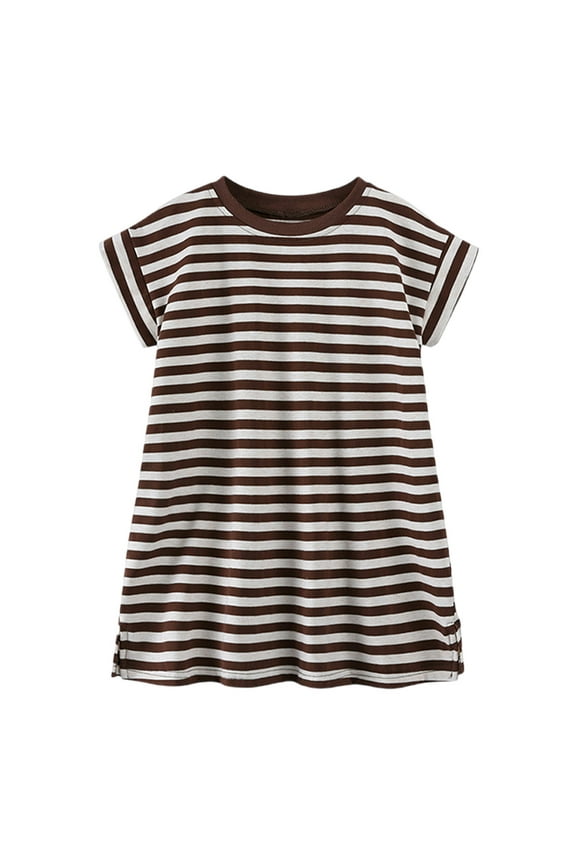Fall Clothes for Toddler Girls Close for Kids, Summer Casual Cute Striped Round Neck Short Sleeved Dress for A Girl Aged 12 Months To 12 Years