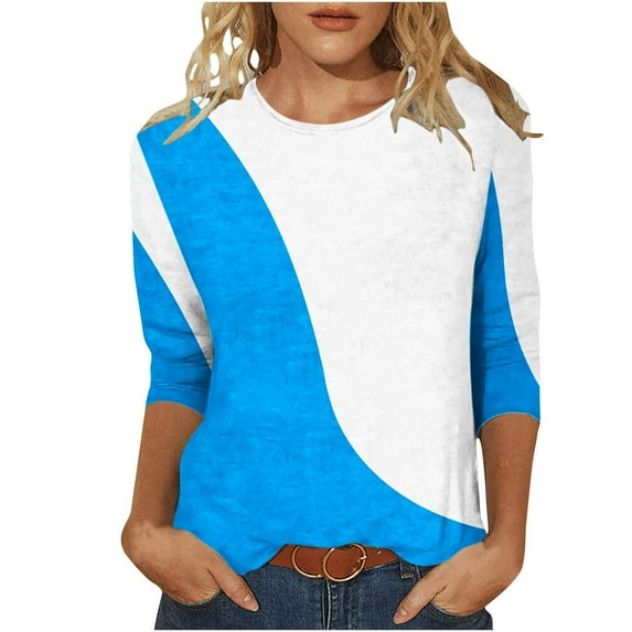 Fall Clothes for Women 2024 3/4 Length Sleeve Crewneck Tops Casual Loose Printed Three Quarter Blouses